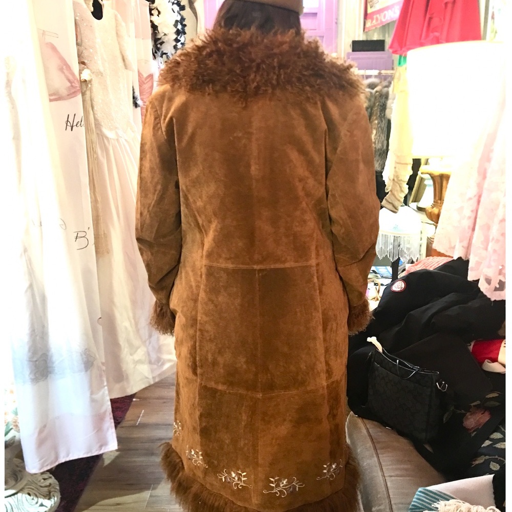 Vintage penny lane suede + Embroidered ginger rust brown Women's Coat - Picture 4 of 15